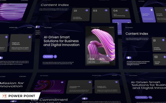 黑色紫色现代AI技术PPT模板 (PPT,PPTX)