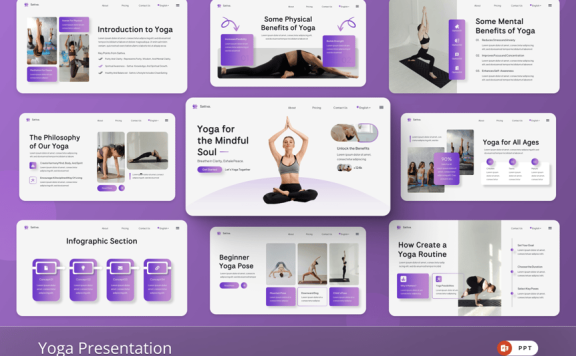 瑜伽冥想PPT模板 (PPTX)