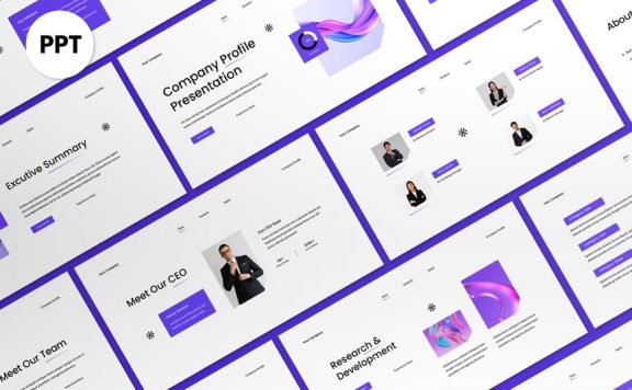 白色紫色梯度公司个人资料PPT模板 (PPT,PPTX)