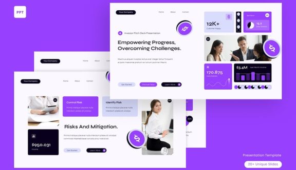 白色紫色UI UX投资者俯仰甲板PPT模板 (PPT,PPTX)