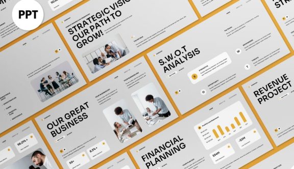 白色黄色现代商业计划PPT模板 (PPT,PPTX)