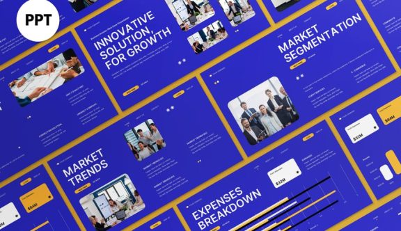 蓝色的黄色投资者PPT模板 (PPT,PPTX)