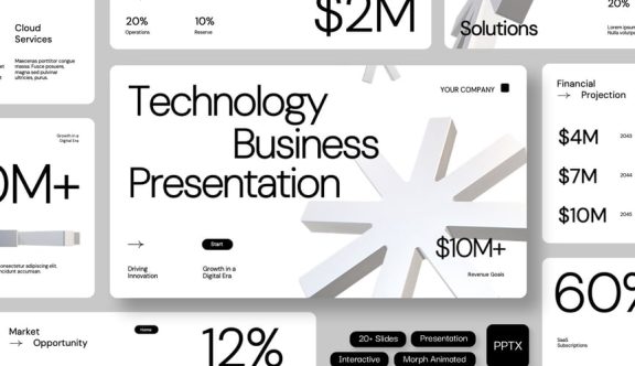 3D变形动画技术业务PPT模板 (PPTX)