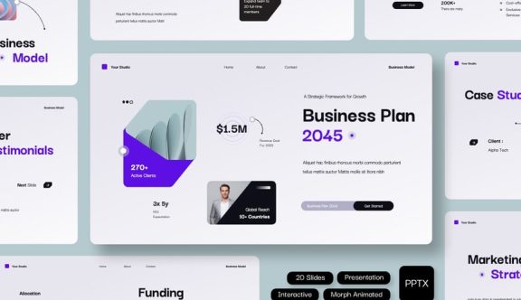 互动蓝色技术业务计划PPT模板 (PPTX)