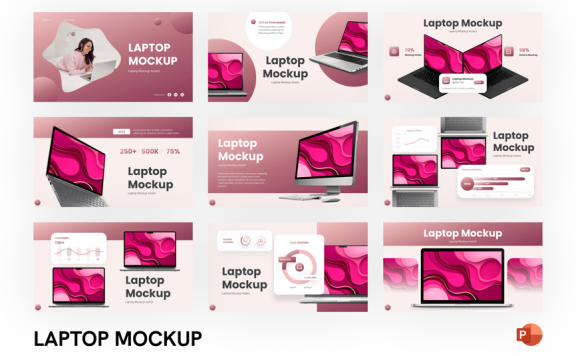 笔记本电脑模型样机PPT模板 (PPTX)