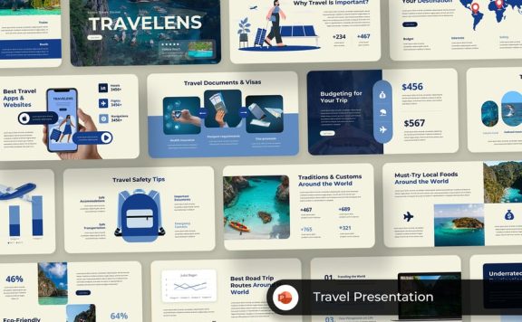 蓝色奶油旅行PPT模板 (PPT,PPTX)