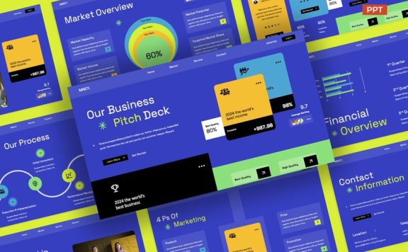 蓝金色彩色商业代理商俯仰甲板PPT模板 (PPT,PPTX)