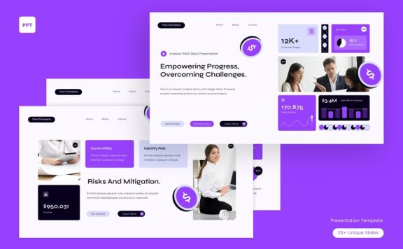 白色紫色UI UX投资者俯仰甲板PPT模板 (PPT,PPTX)