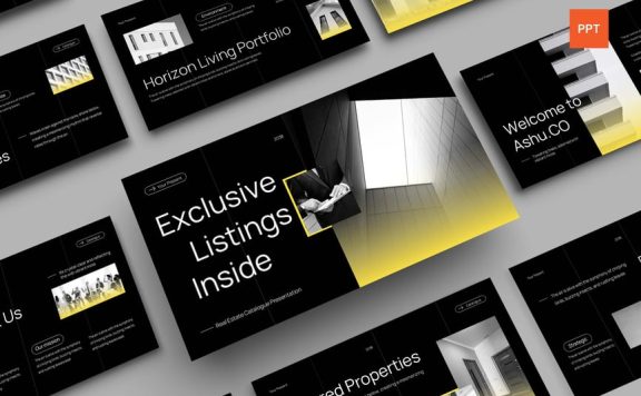 黑色黄色梯度极简主义目录PPT模板 (PPT,PPTX)