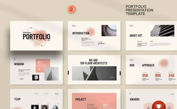 极简主义建筑作品集PPT模板 (PPTX)