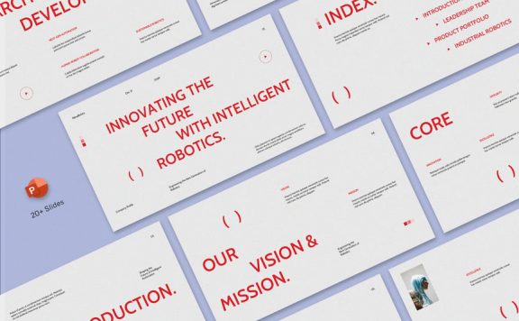 红色极简主义机器人技术公司的个人资料PPT模板 (PPT,PPTX)