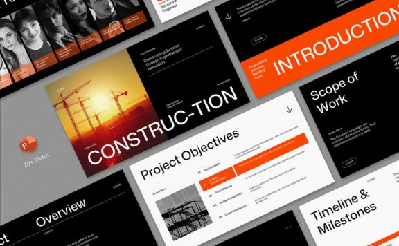 橙色极简主义建筑项目提案PPT模板 (PPT,PPTX)