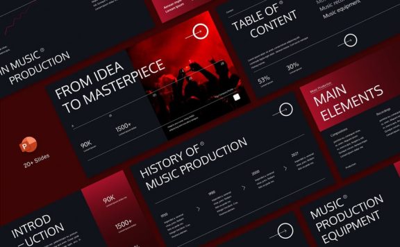 黑色红色渐变音乐制作PPT模板 (PPTX,PPT)