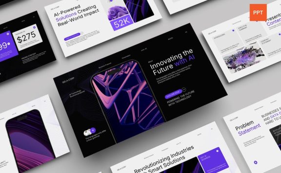 黑色紫色现代AI业务建议PPT模板 (PPT,PPTX)