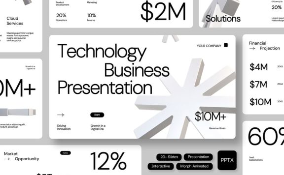 3D变形动画技术业务PPT模板 (PPTX)