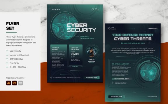 用青色清洁网络安全研讨会传单