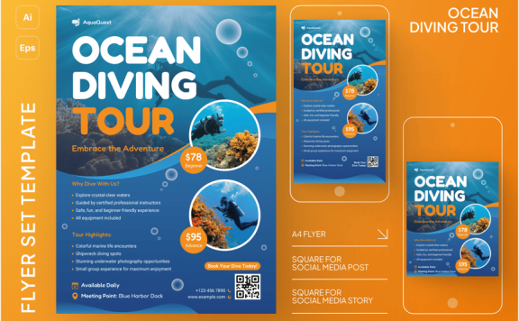 海洋潜水旅游传单套装
