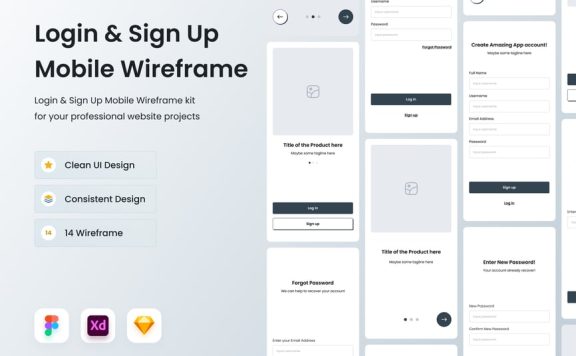 登录和注册 移动线框图套件