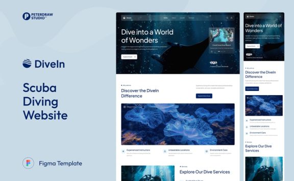 DiveIn – 水肺潜水网站 UI Figma 模板